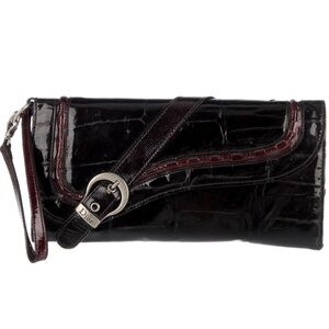 Authentic Dior Gaucho Black and Burgundy Women's Clutch